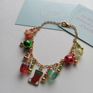 Hand Crafted Festive Charm Bracelet - Red, Green, Gold